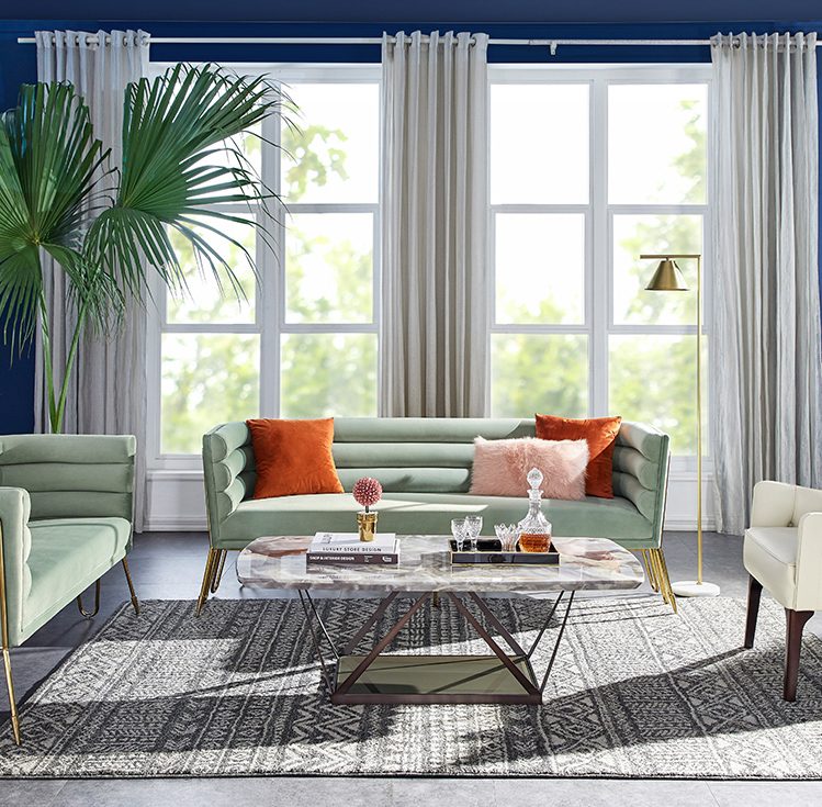 Divani Casa Bixby Modern Light Green Velvet & Gold Sofa