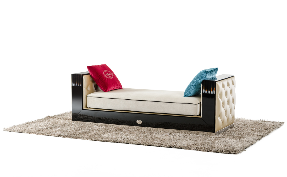 A&X Bellagio Transitional Black Crocodile and Beige Fabric Chaise