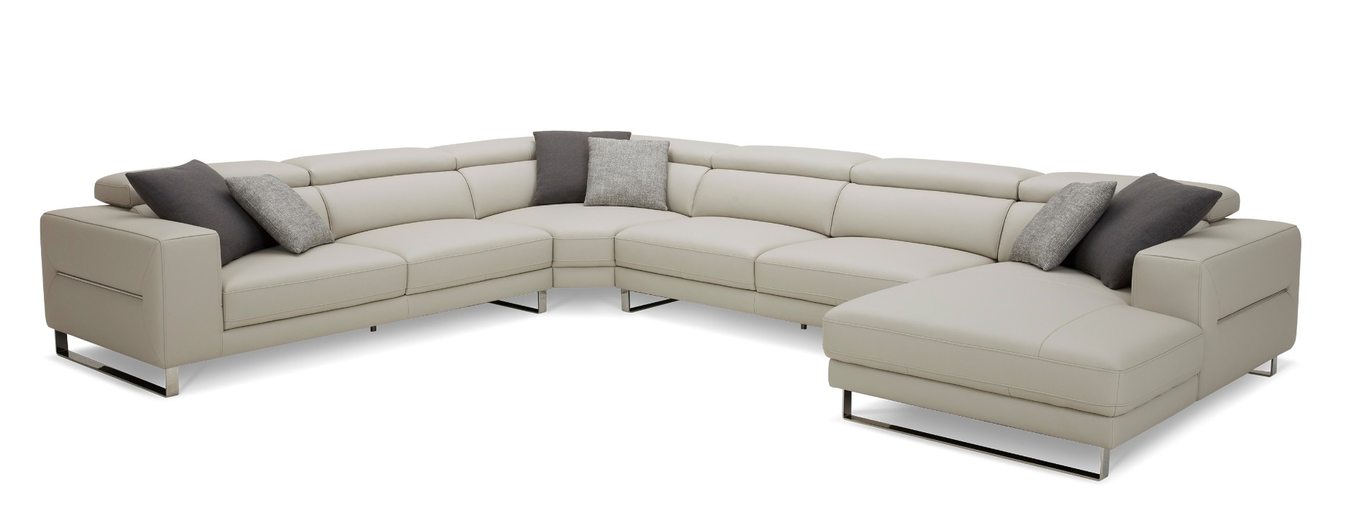 Divani Casa Hawkey – Contemporary Light Grey Leather RAF Chaise Sectional Sofa