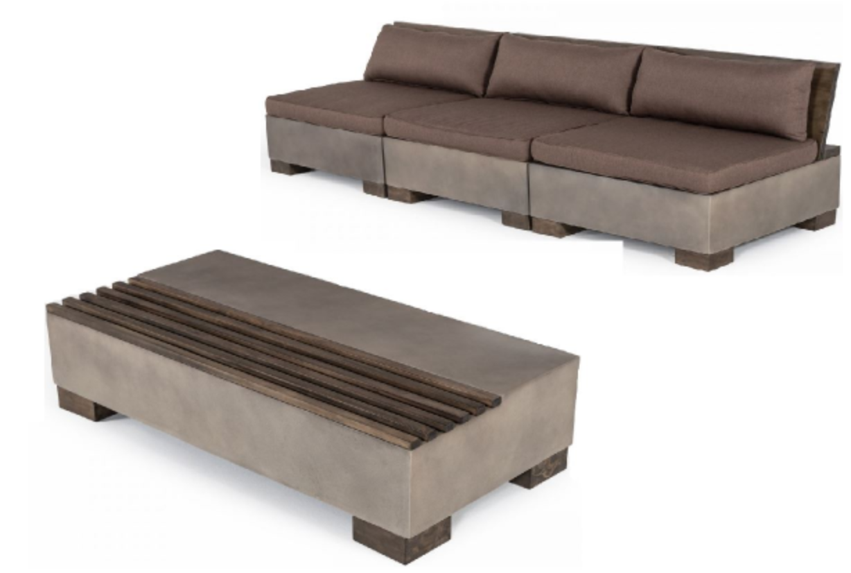 Modrest Delaware – Modern Concrete Sofa Set with Rectangular Coffee Table