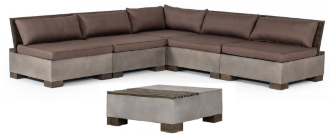 Modrest Delaware – Modern Concrete Modular Small Sectional Sofa Set with Square Coffee Table