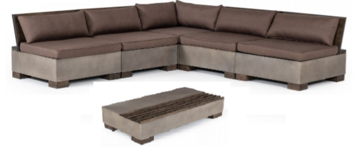 Modrest Delaware – Modern Concrete Modular Small Sectional Sofa Set with Rectangular Coffee Table