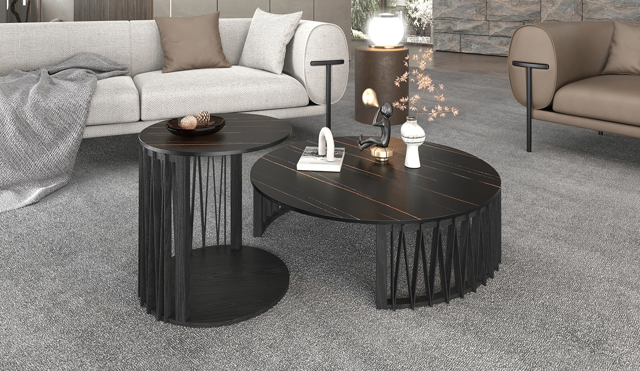 Modrest Larimer – Modern Round Coffee Table Set