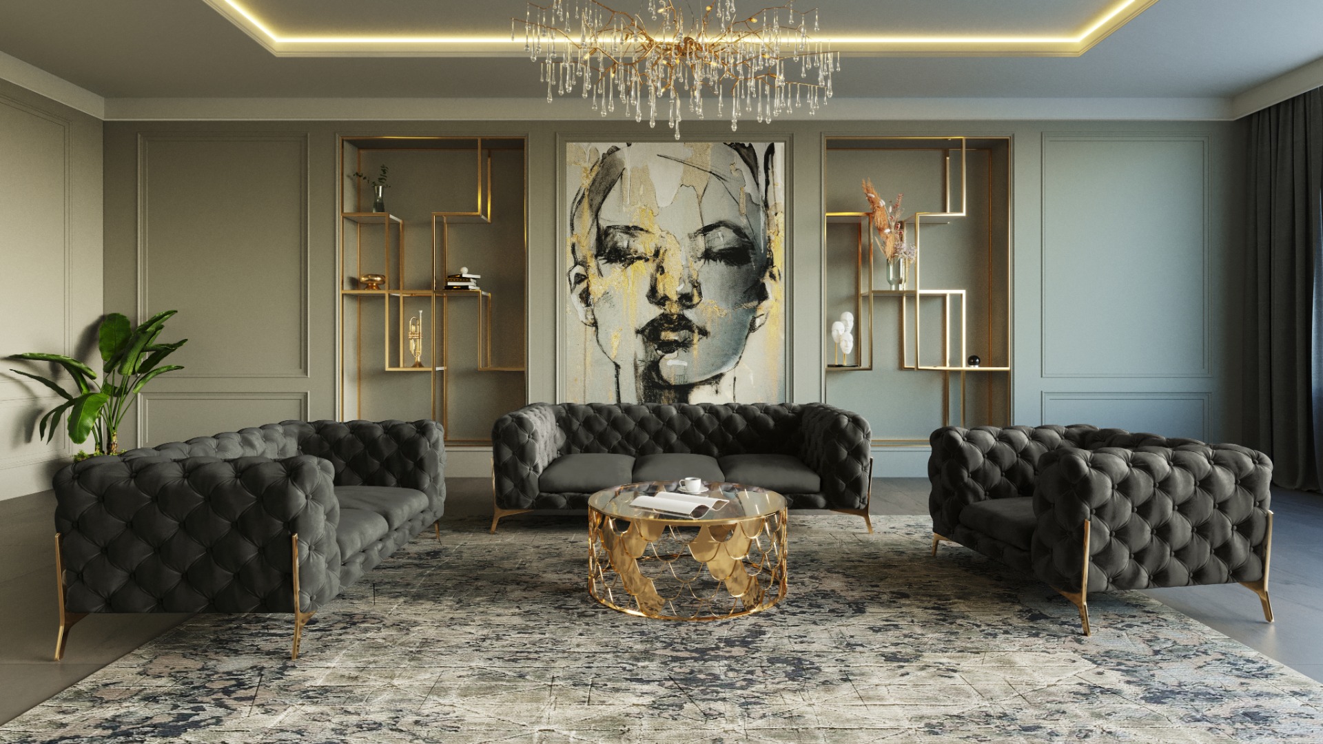 Divani Casa Sheila – Modern Dark Grey Fabric Sofa Set