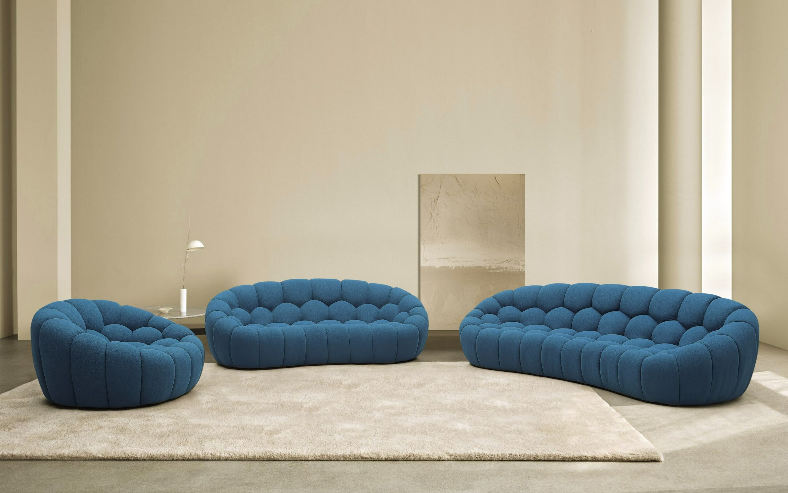 Divani Casa Yolonda – Modern Curved Dark Teal Fabric Sofa Set