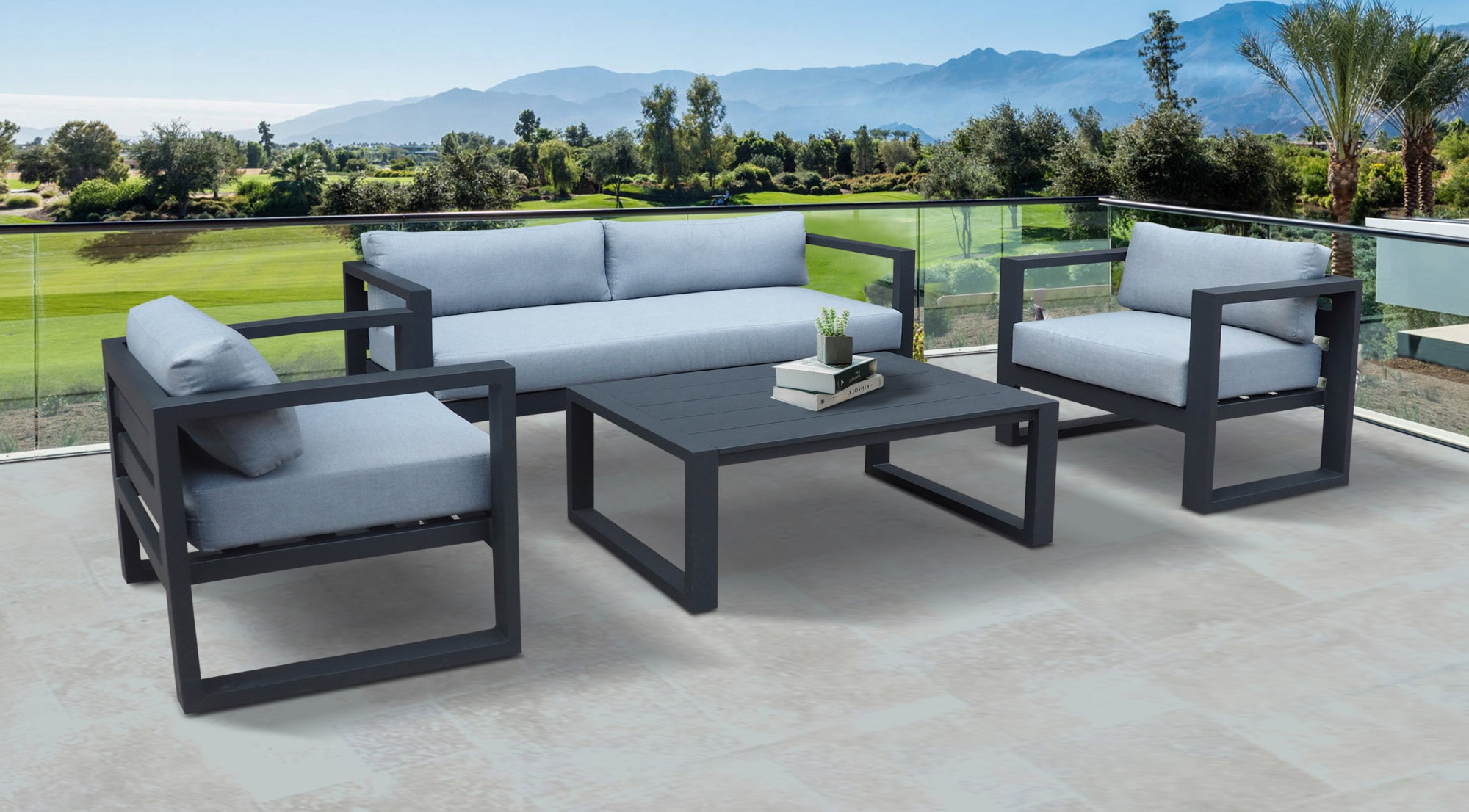 Renava Weber – Modern Outdoor Grey & Black Sofa Set