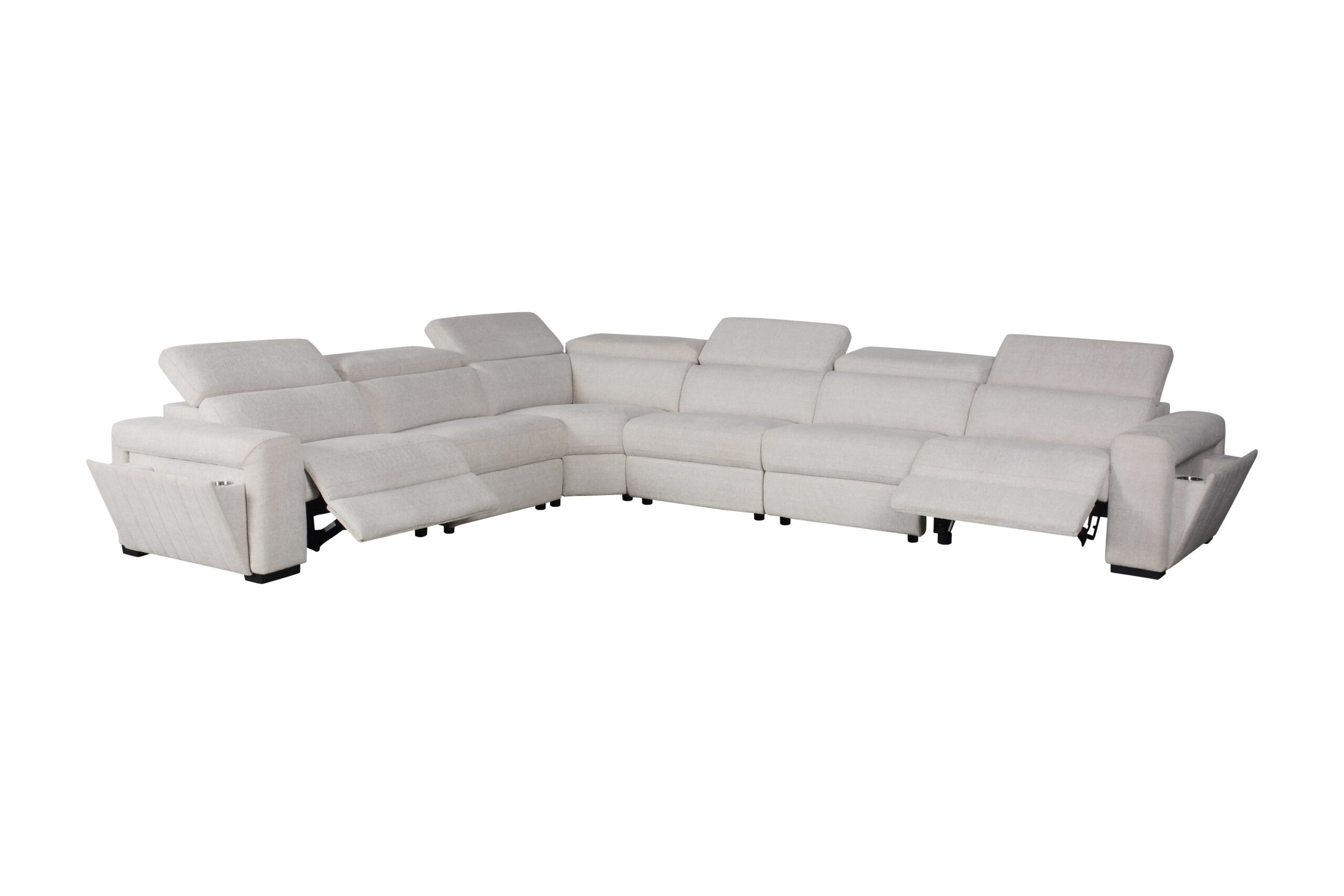 Divani Casa Gering – Modern Beige Fabric Sectional With 2 Power Recliners