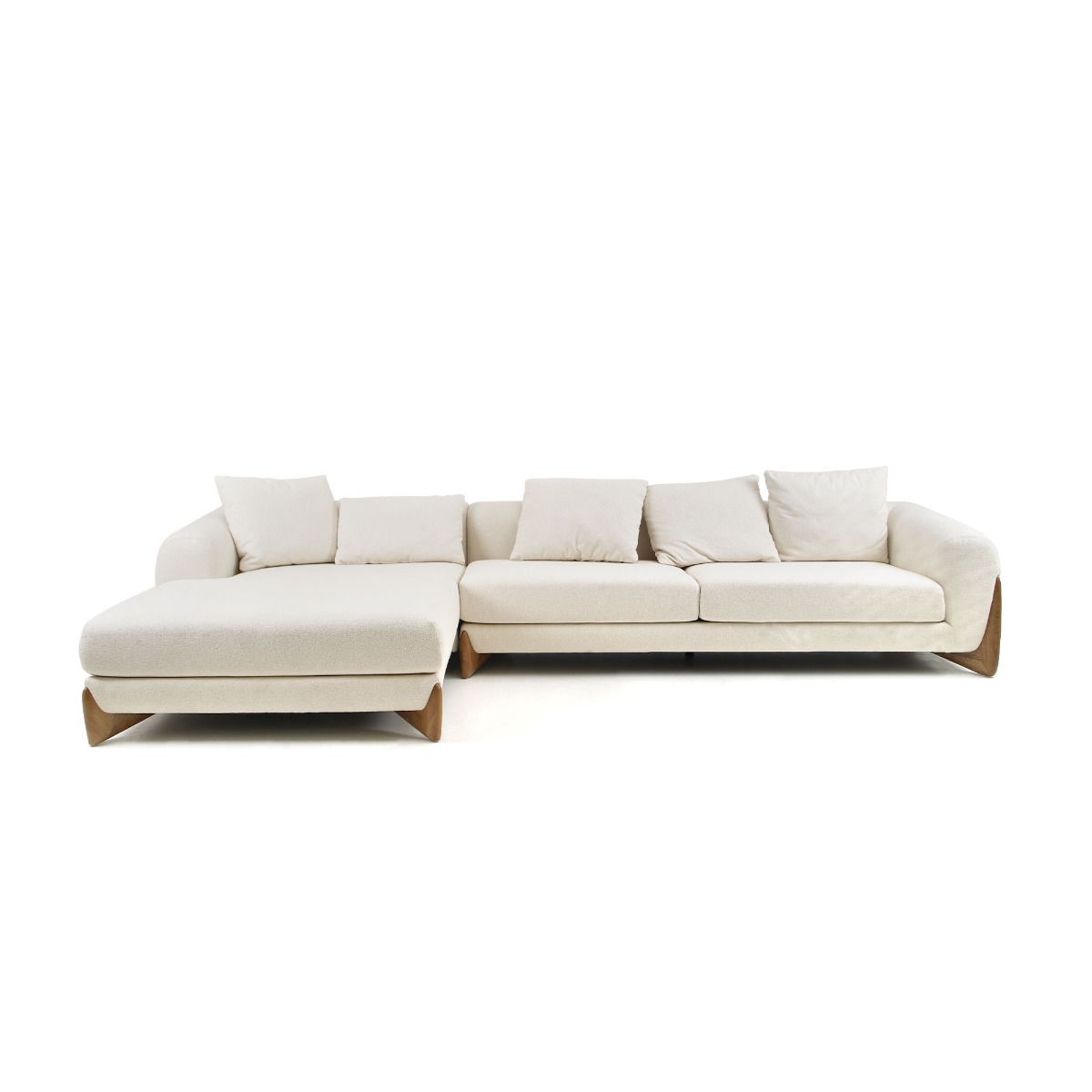Modrest Fleury – Contemporary Cream Fabric and Walnut LAF Sectional Sofa
