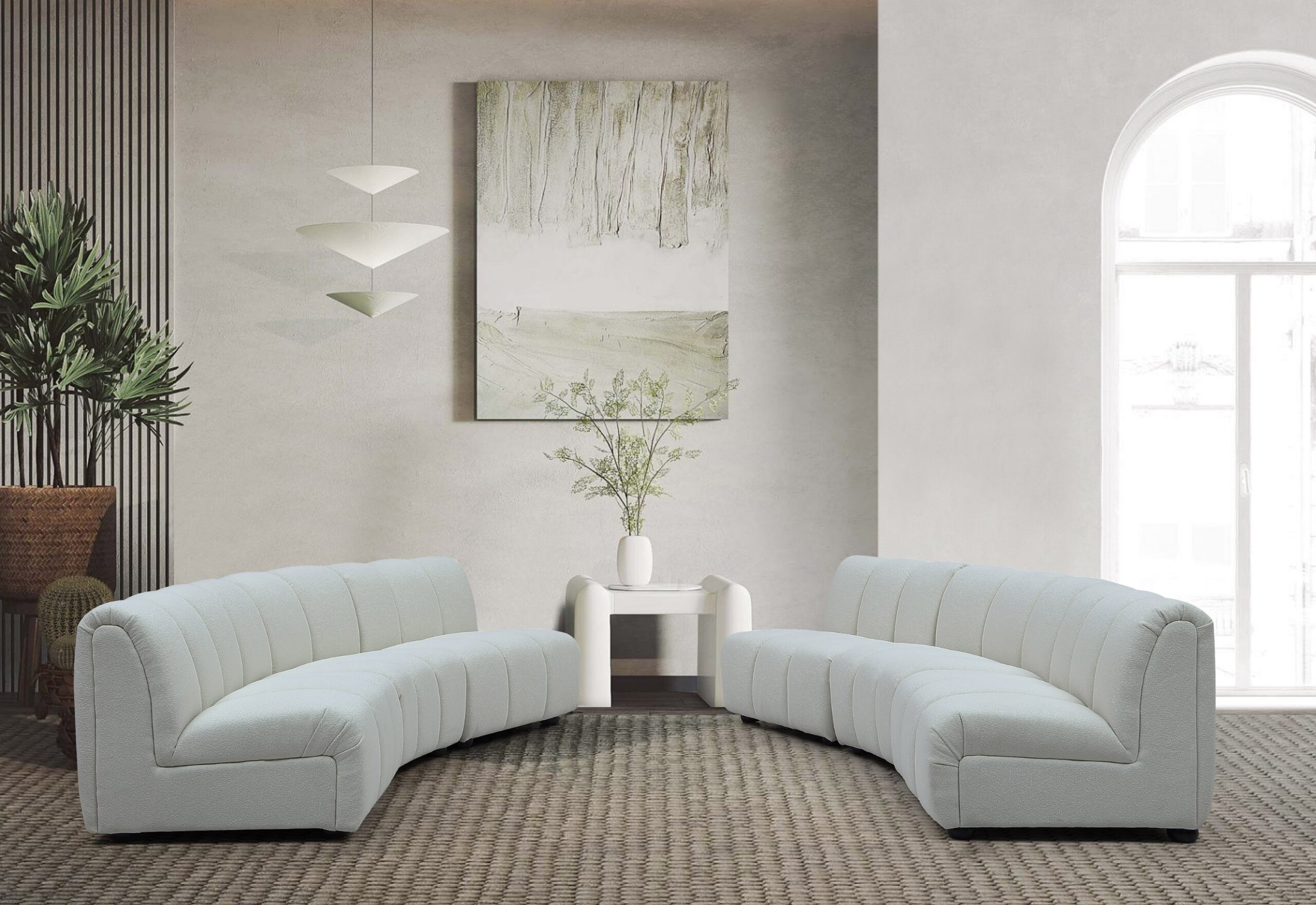 Divani Casa Olandi – Modern White Fabric Curved Sectional Sofa Set