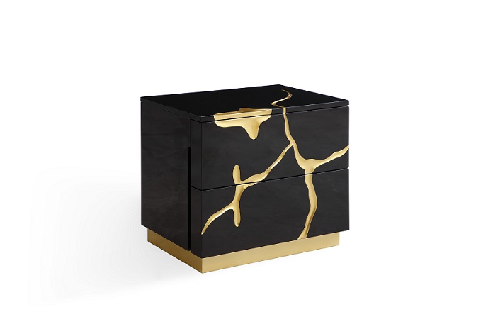 Modrest Aspen Modern Black & Gold 2-Drawer Nightstand