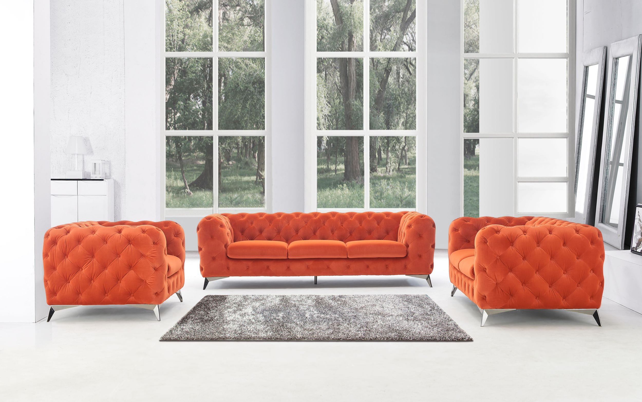Divani Casa Delilah – Modern Orange Fabric Sofa Set
