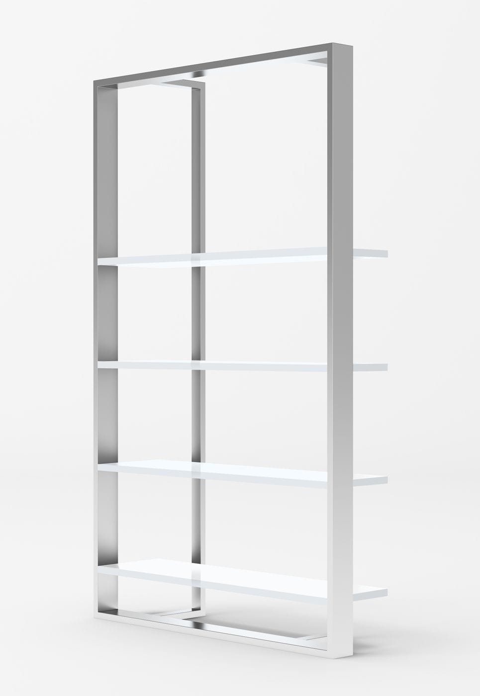 Modrest Fauna – Modern White High Gloss & Stainless Steel Bookshelf