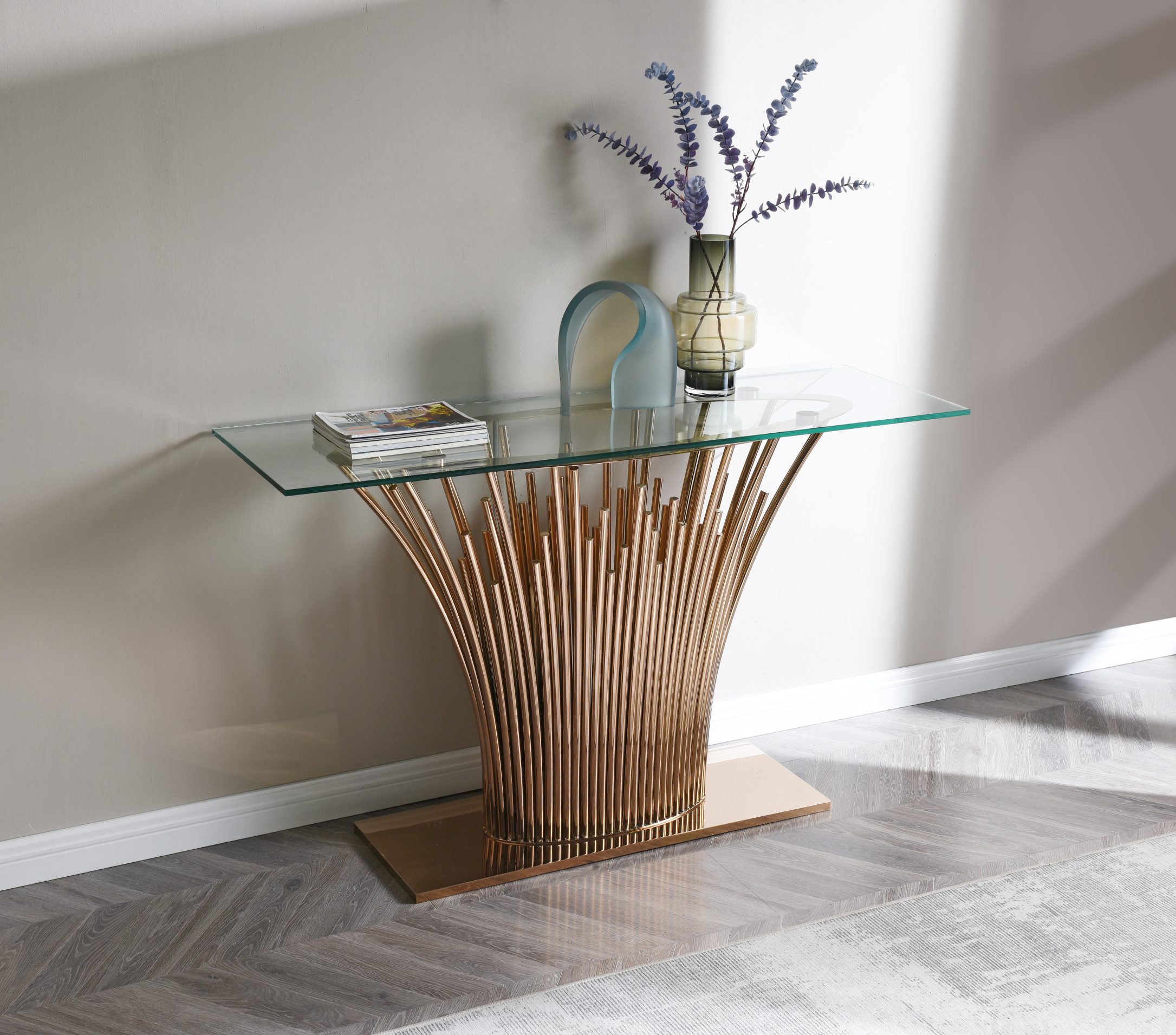Modrest Paxton – Modern Glass + Rosegold Console Table