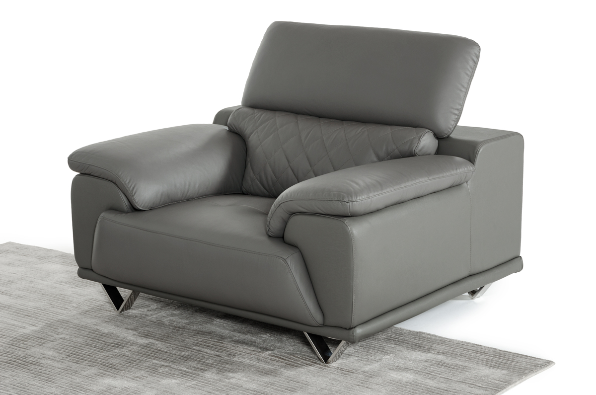 Divani Casa Wolford Modern Grey Leather Chair