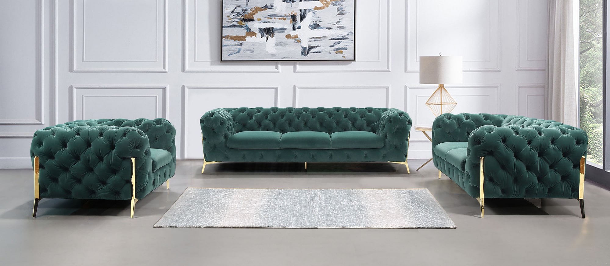 Divani Casa Sheila – Modern Emerald Green Fabric Sofa Set