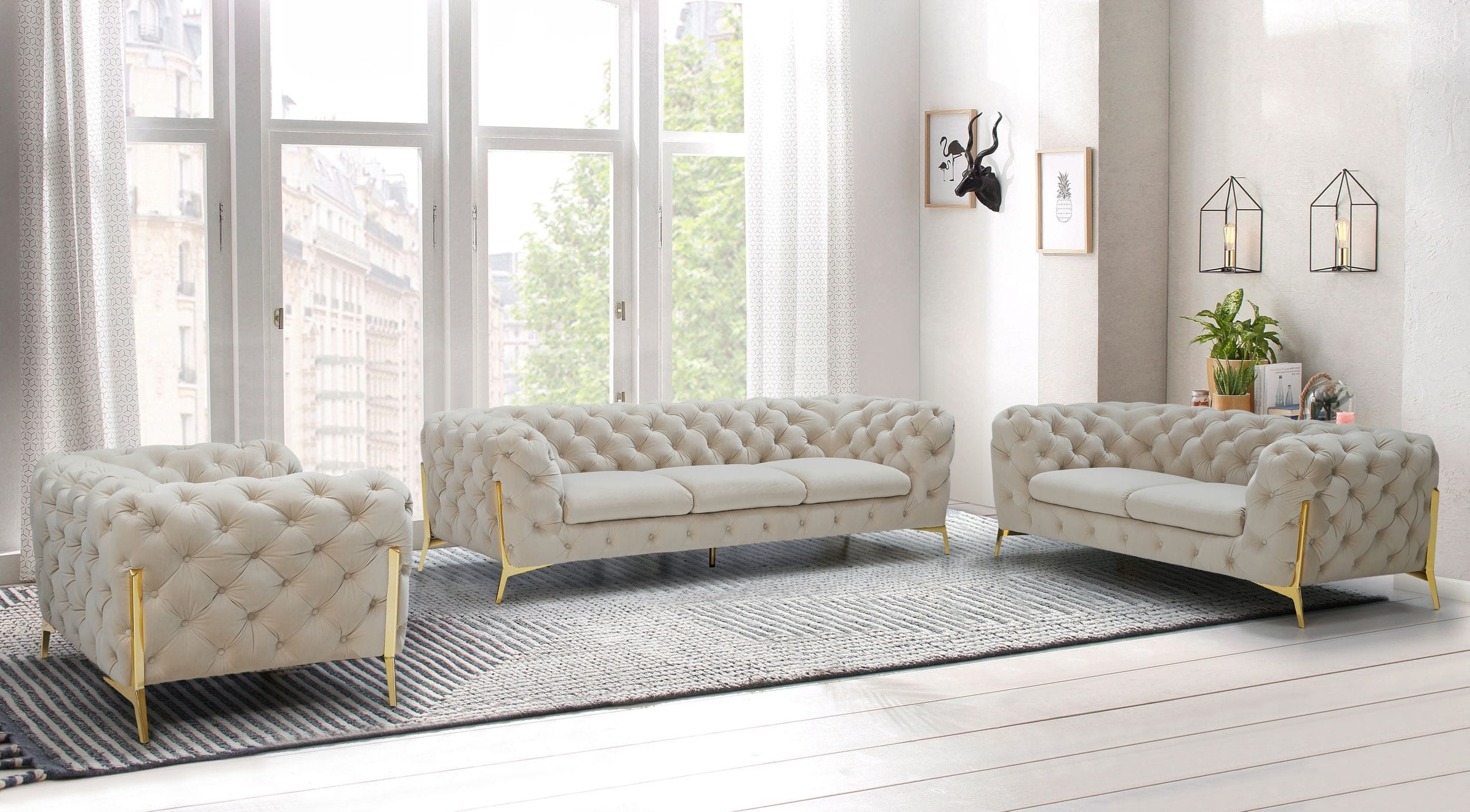 Divani Casa Sheila – Transitional Beige Fabric Sofa Set