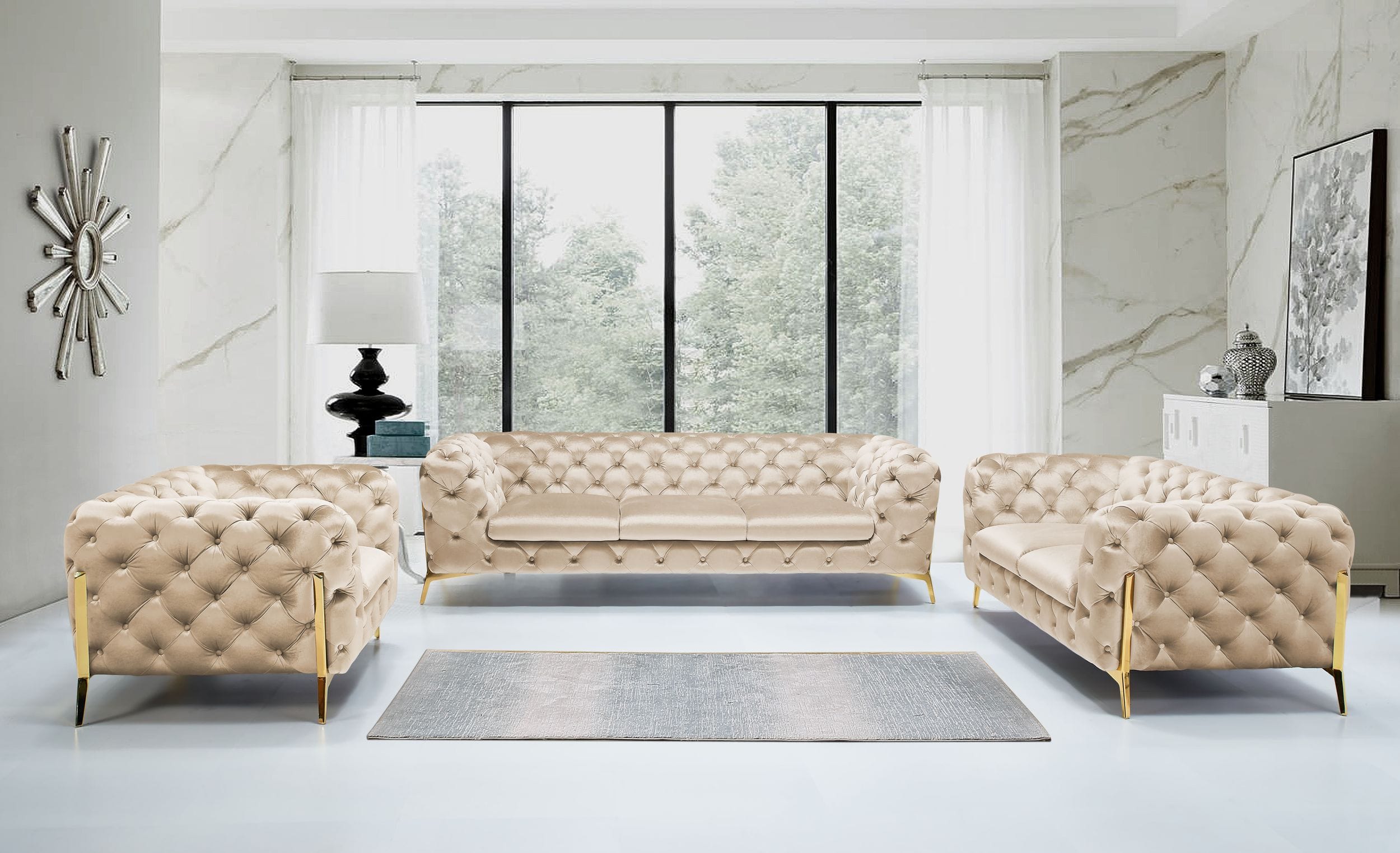 Divani Casa Sheila – Transitional Light Beige Fabric Sofa Set