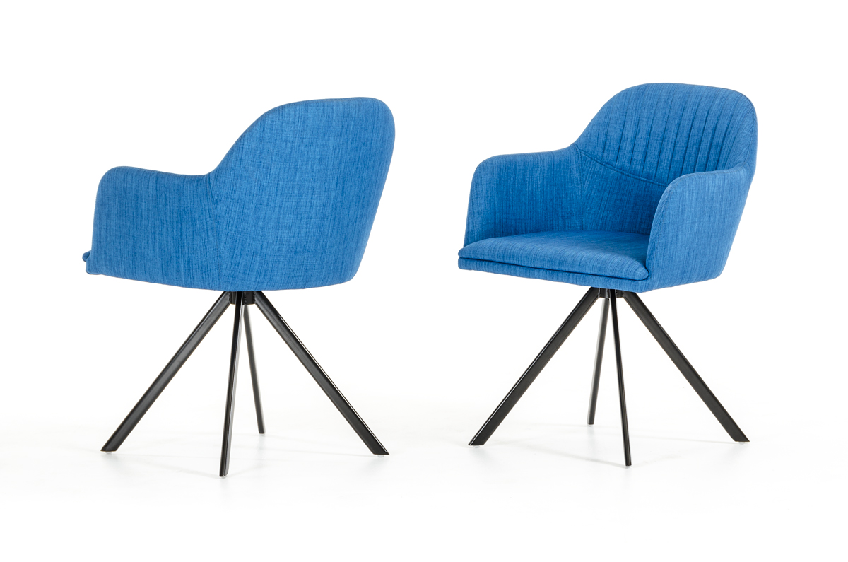 Modrest Synergy Mid-Century Blue Fabric Dining Arm Chair