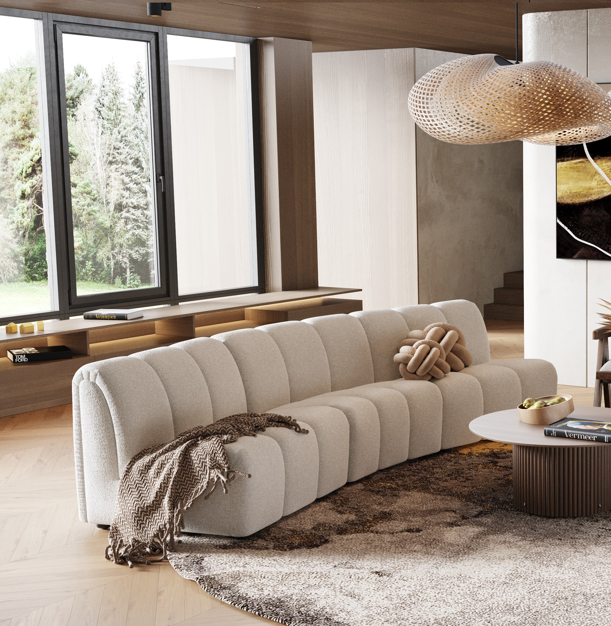 Divani Casa Olandi – Modern White Fabric Curved Sectional Sofa